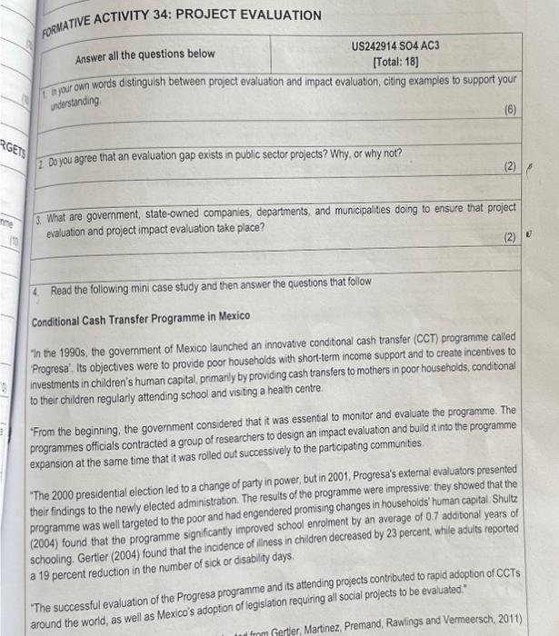  FORMATIVE ACTIVITY 34: PROJECT EVALUATION Answer all the questions below US242914