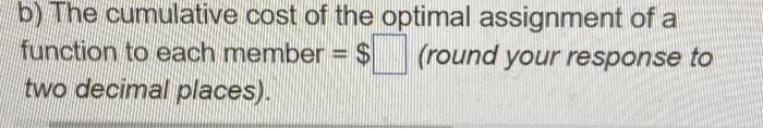 a) The optimal assignment of the function to a team member that