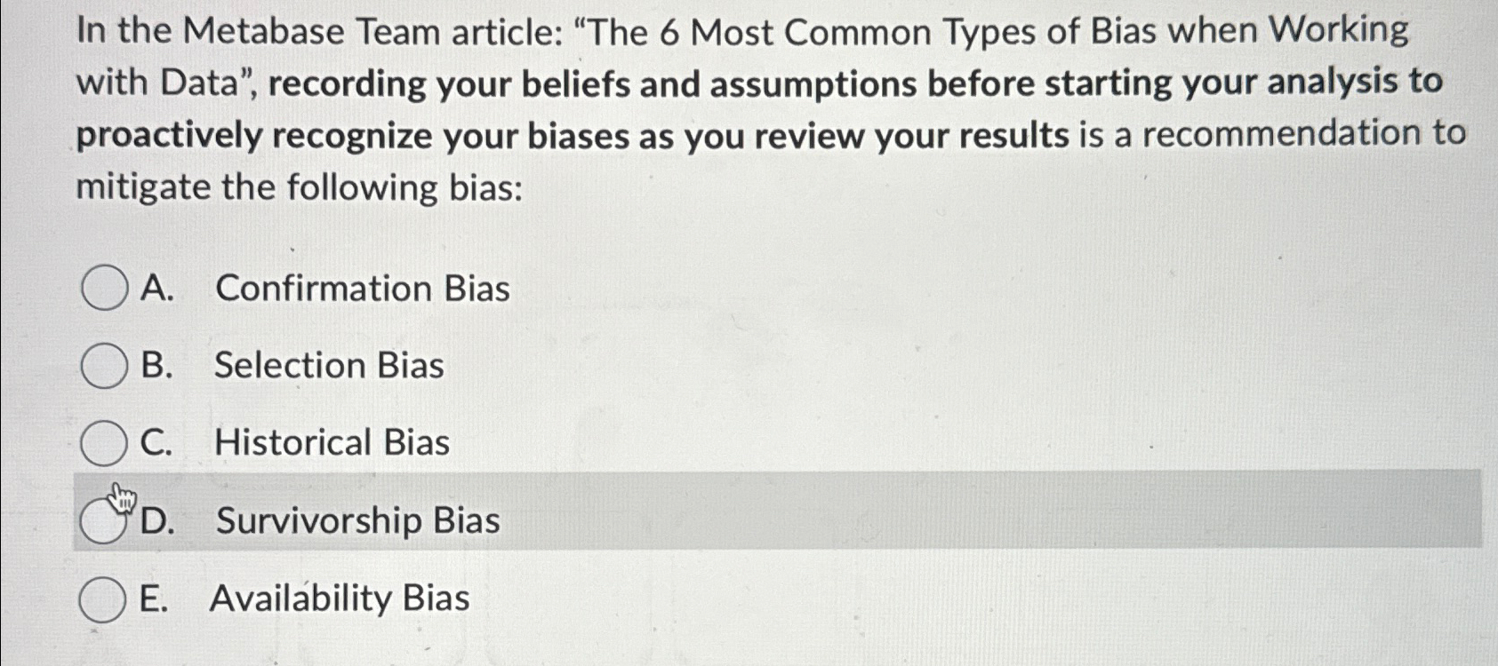  In the Metabase Team article: "The 6 Most Common Types of