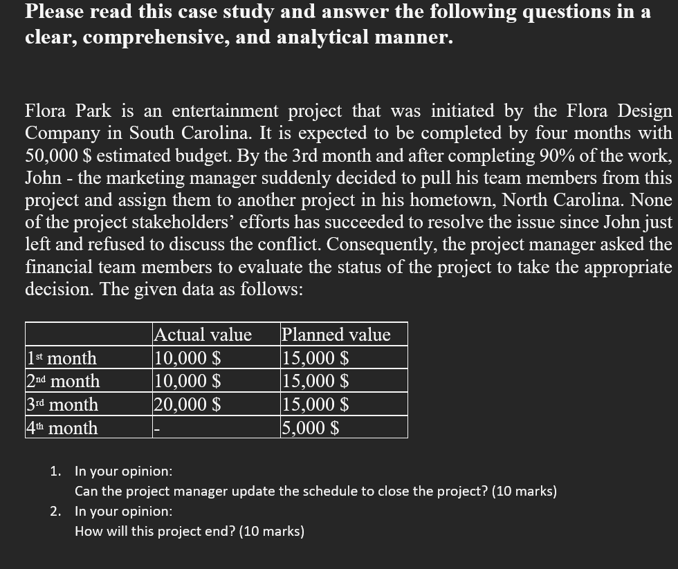  Please read this case study and answer the following questions in