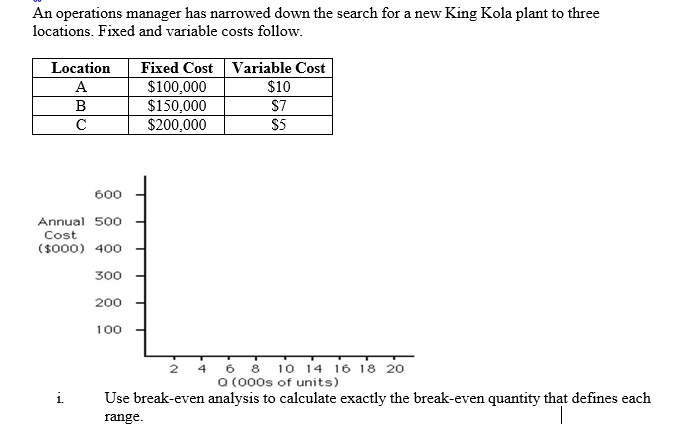  An operations manager has narrowed down the search for a new