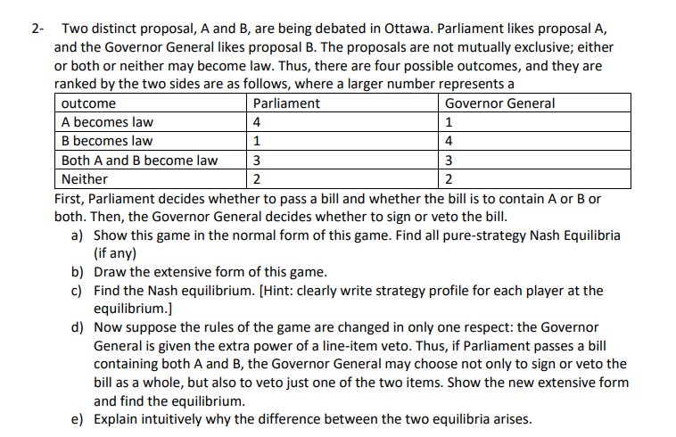  2- Two distinct proposal, A and B, are being debated in