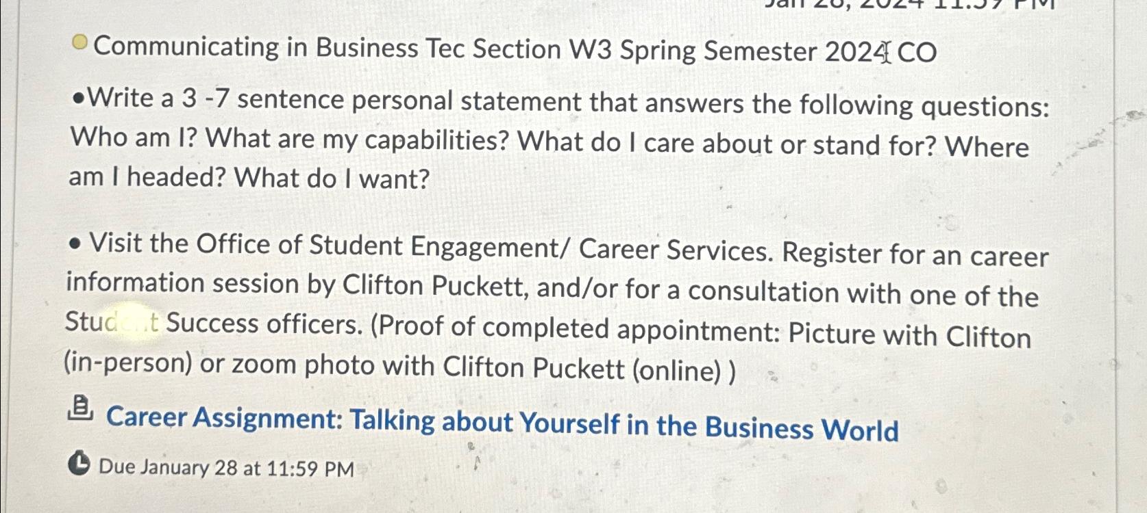  Communicating in Business Tec Section W3 Spring Semester 2024 CO -Write