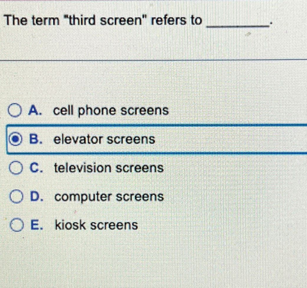  The term "third screen" refers to A. cell phone screens B.