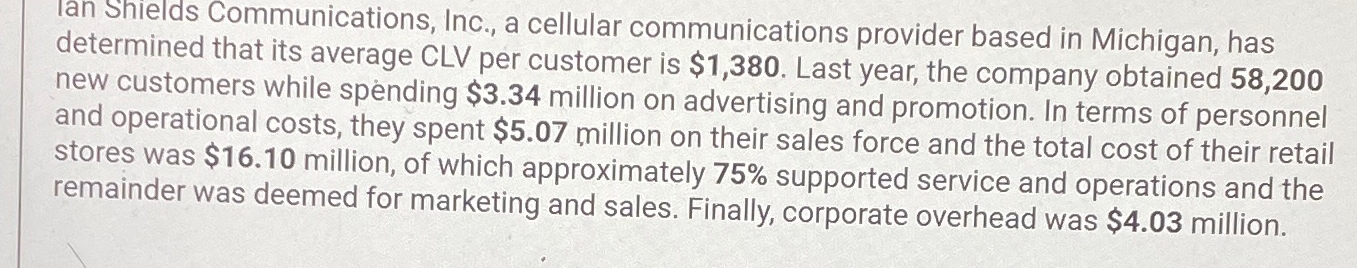  lan Shields Communications, Inc., a cellular communications provider based in Michigan,