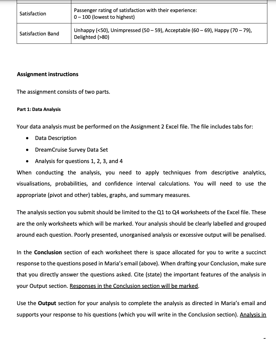 NOT be accepted. The assignment uses the file DreamCruise dotoset A2.xlsx which