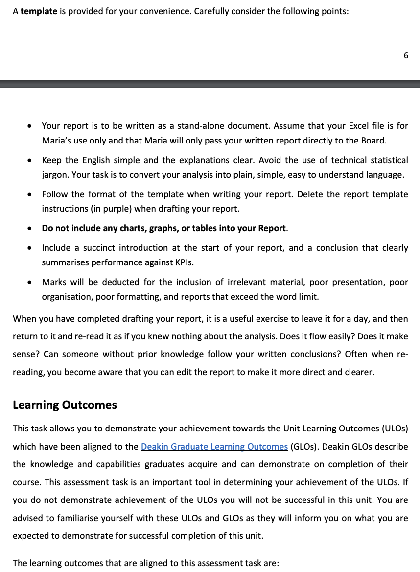 to and including Week 6. The Excel file which has been provided