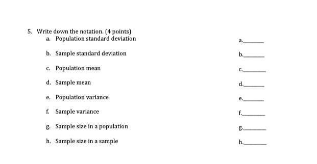 answer to the questions below? 5. Write down the notation. (4 points)
