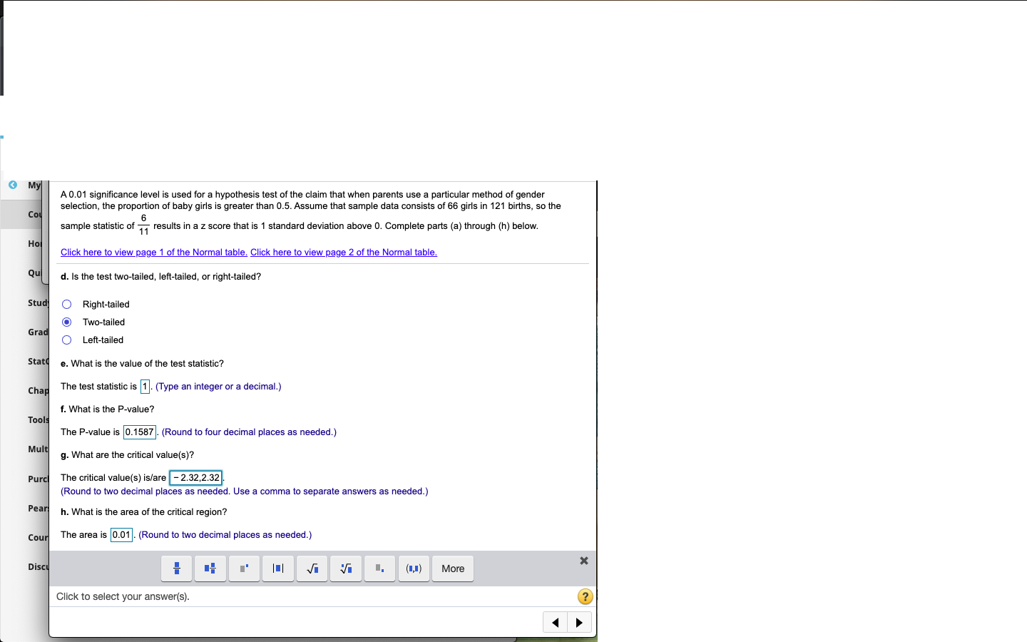 My A 0.01 significance level is used for a hypothesis test of