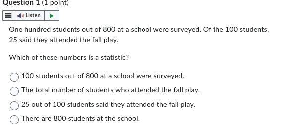 BiasedQuestion 6 (1 point) () Listen Determine whether the sampling method is