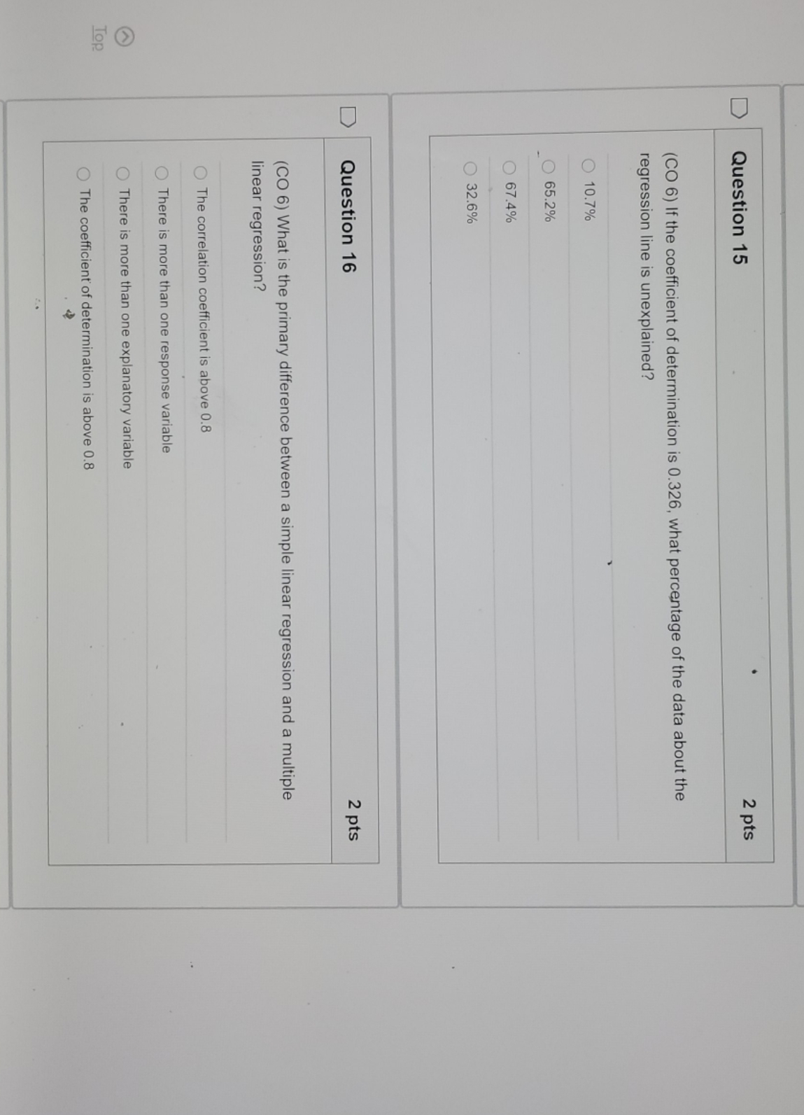 I needed help Question 15 2 pts (CO 6) If the coefficient