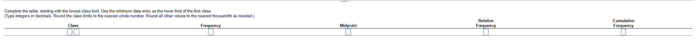 data entry as the lower limit of the first class. ?(Type integers