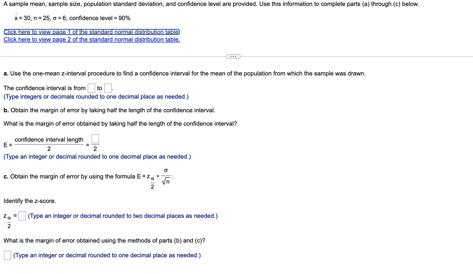 complete parts (a) through (c) below. Assume that x is normally distributed.