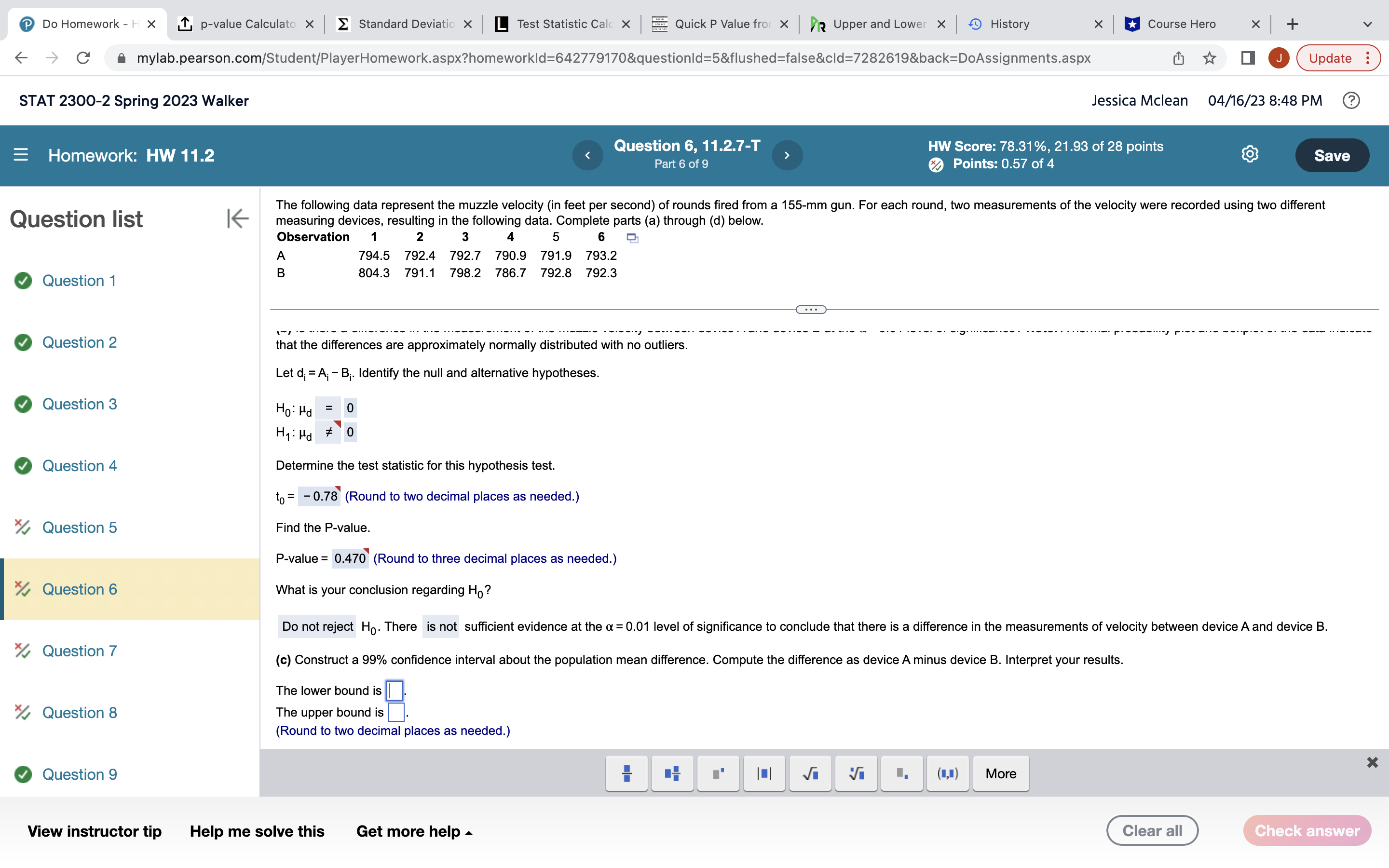 Do Homework - H X 1 p-value Calculato x | >
