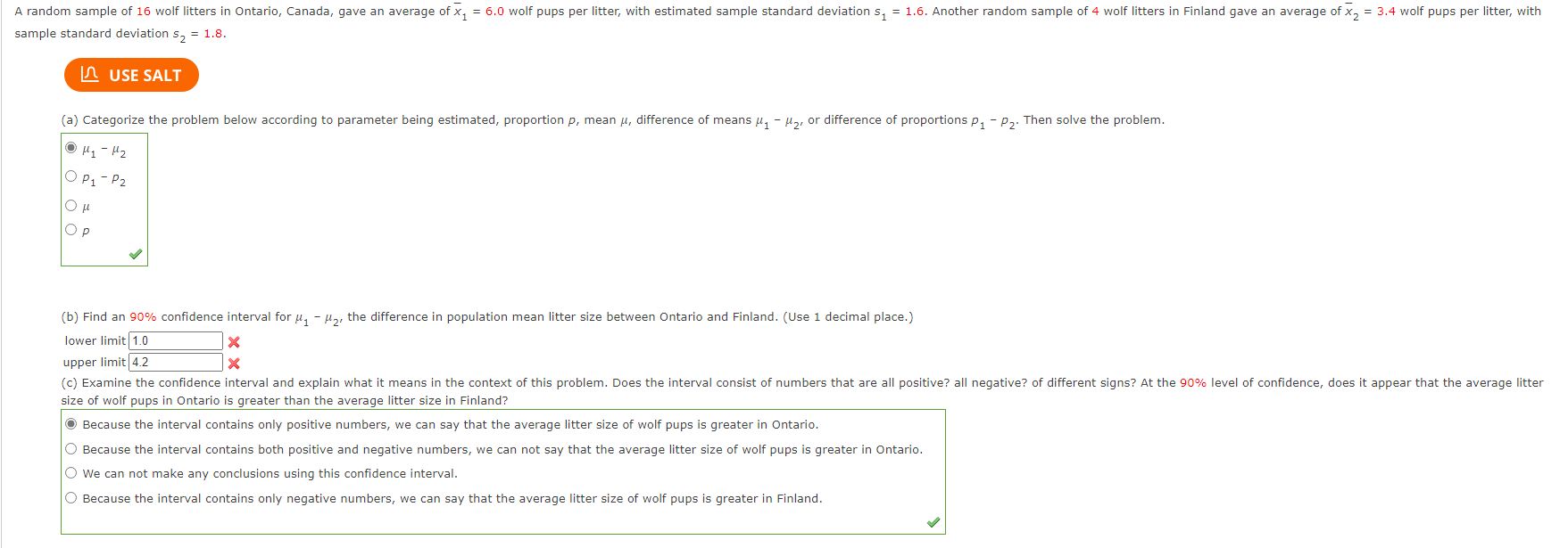 1- Please help with section (b). A random sample of 16 wolf