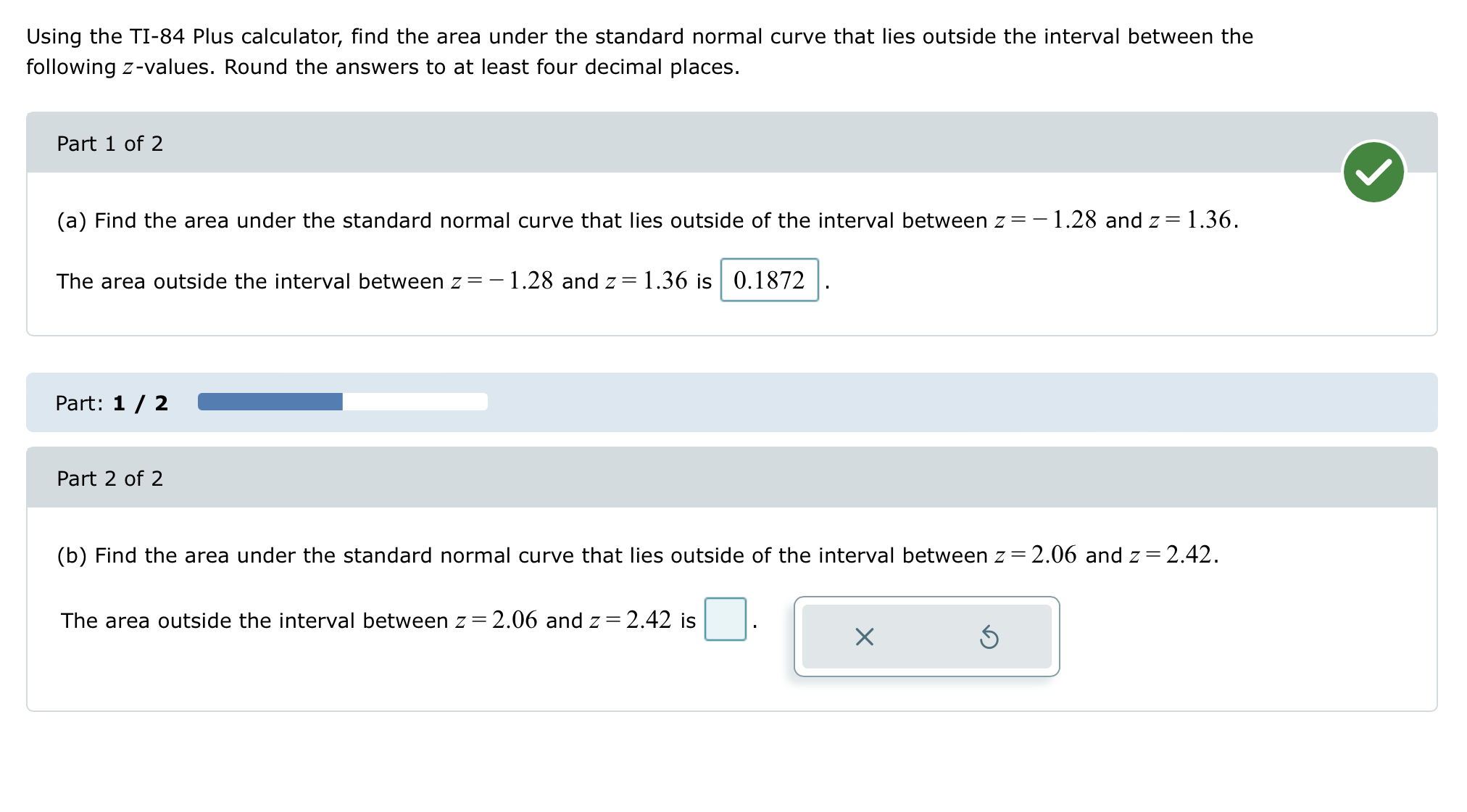 at least four decimal places. PaI'tIsz o (a) Find the area under
