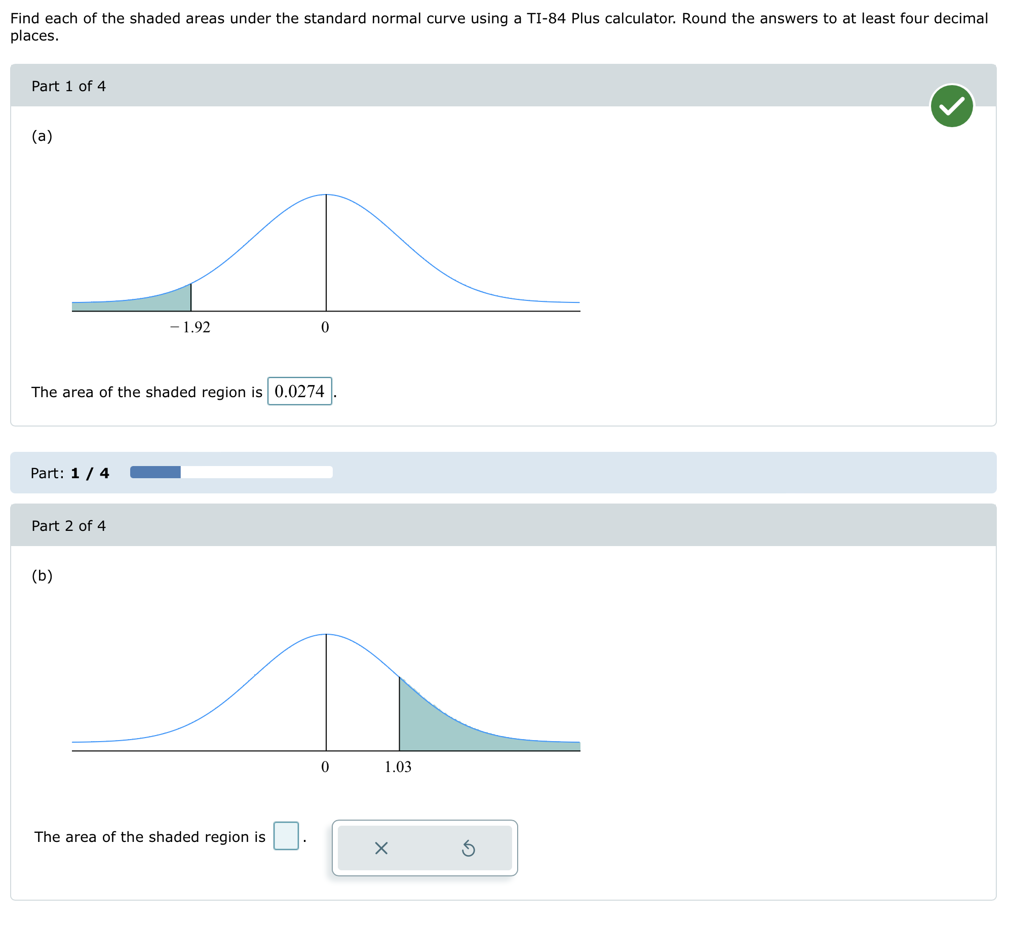 = 0.52. The area between 2 = 1.98 and z = 0.52