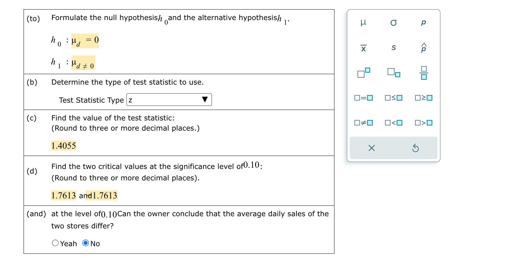 (to) Formulate the null hypothesish and the alternative hypothesish . p