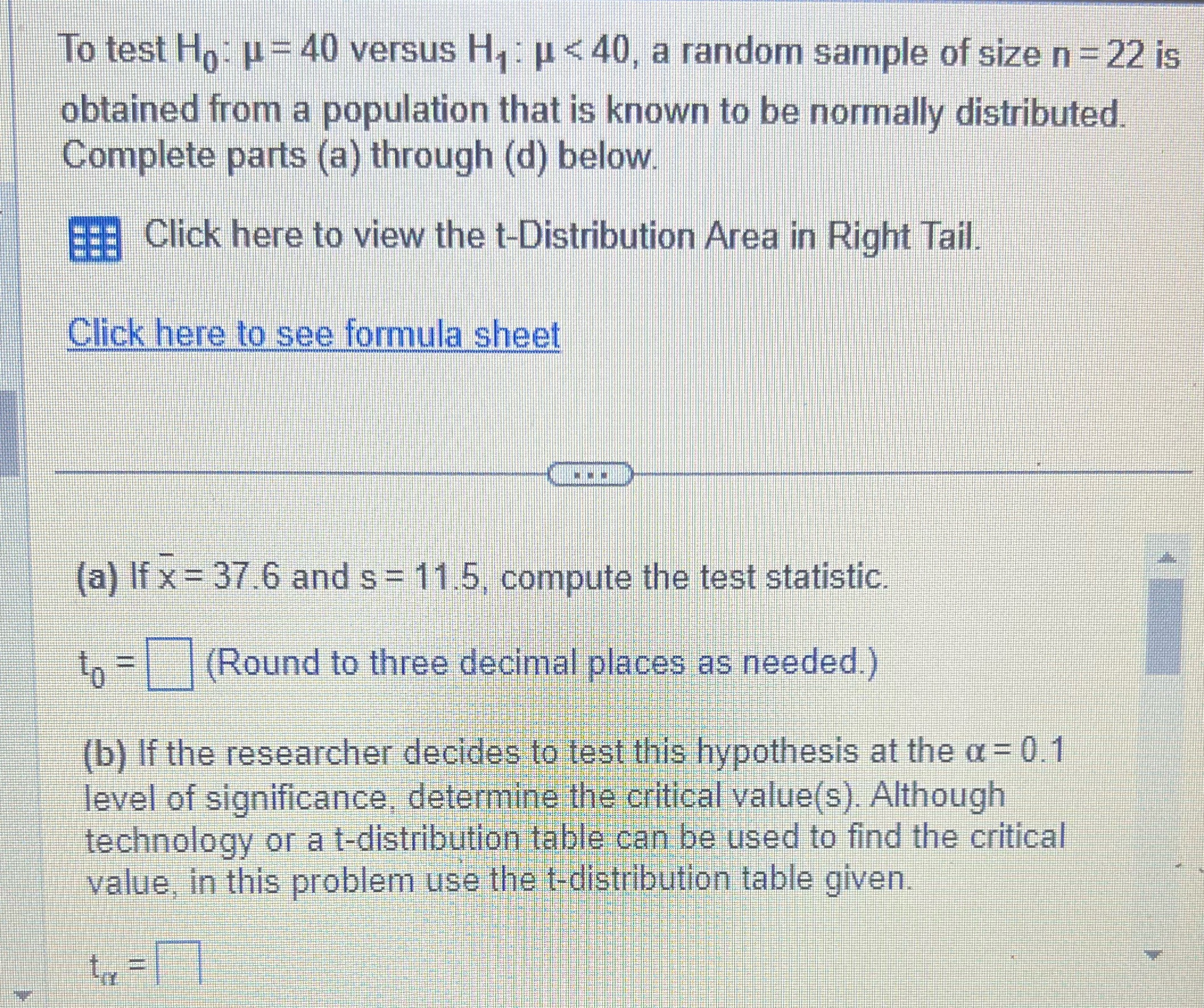  To test Ho: p = 40 versus Hy : u
