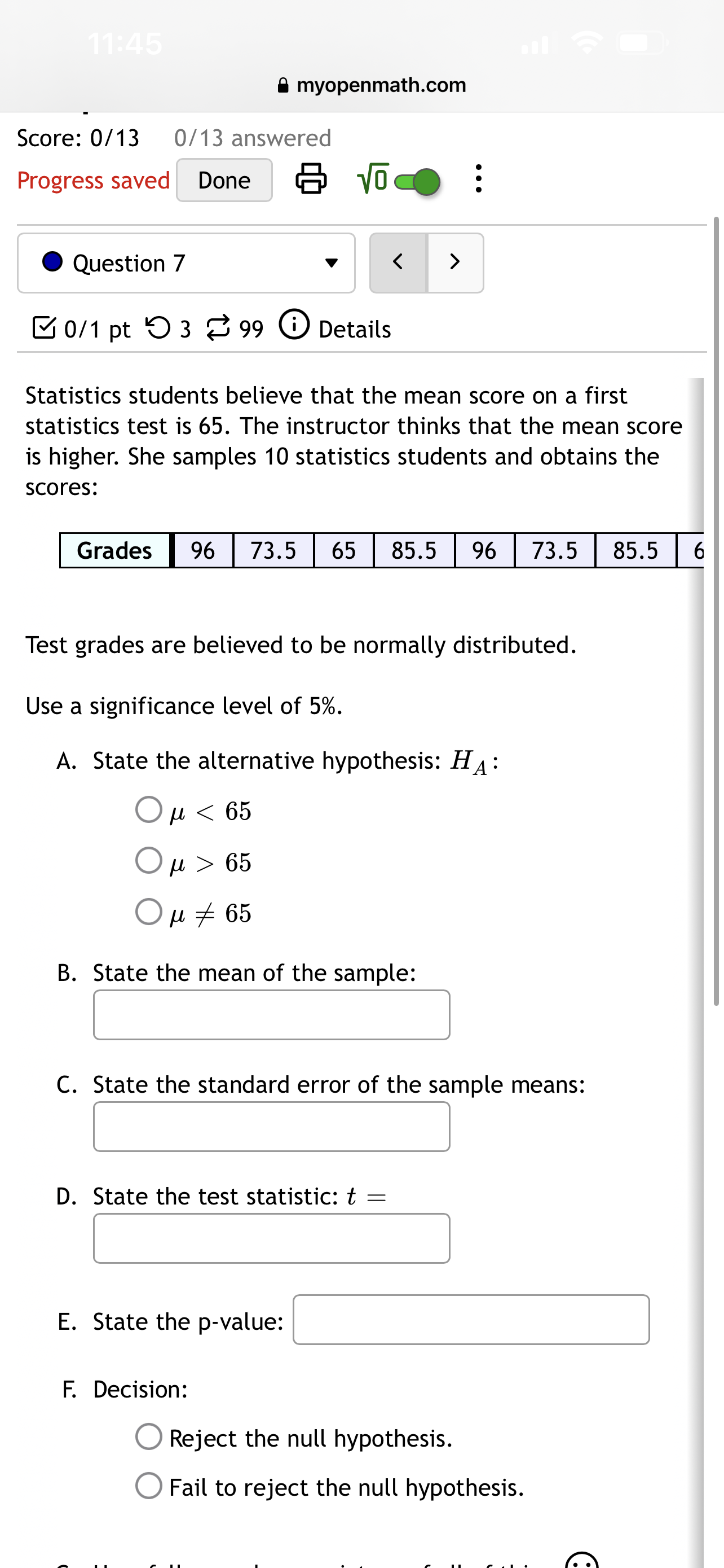manager justified in reporting that the mean departure time is less than