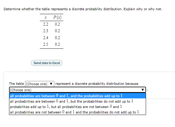 or why not. x P(x) 2.2 0.2 2.3 0.2 2.4 0.2 2.5
