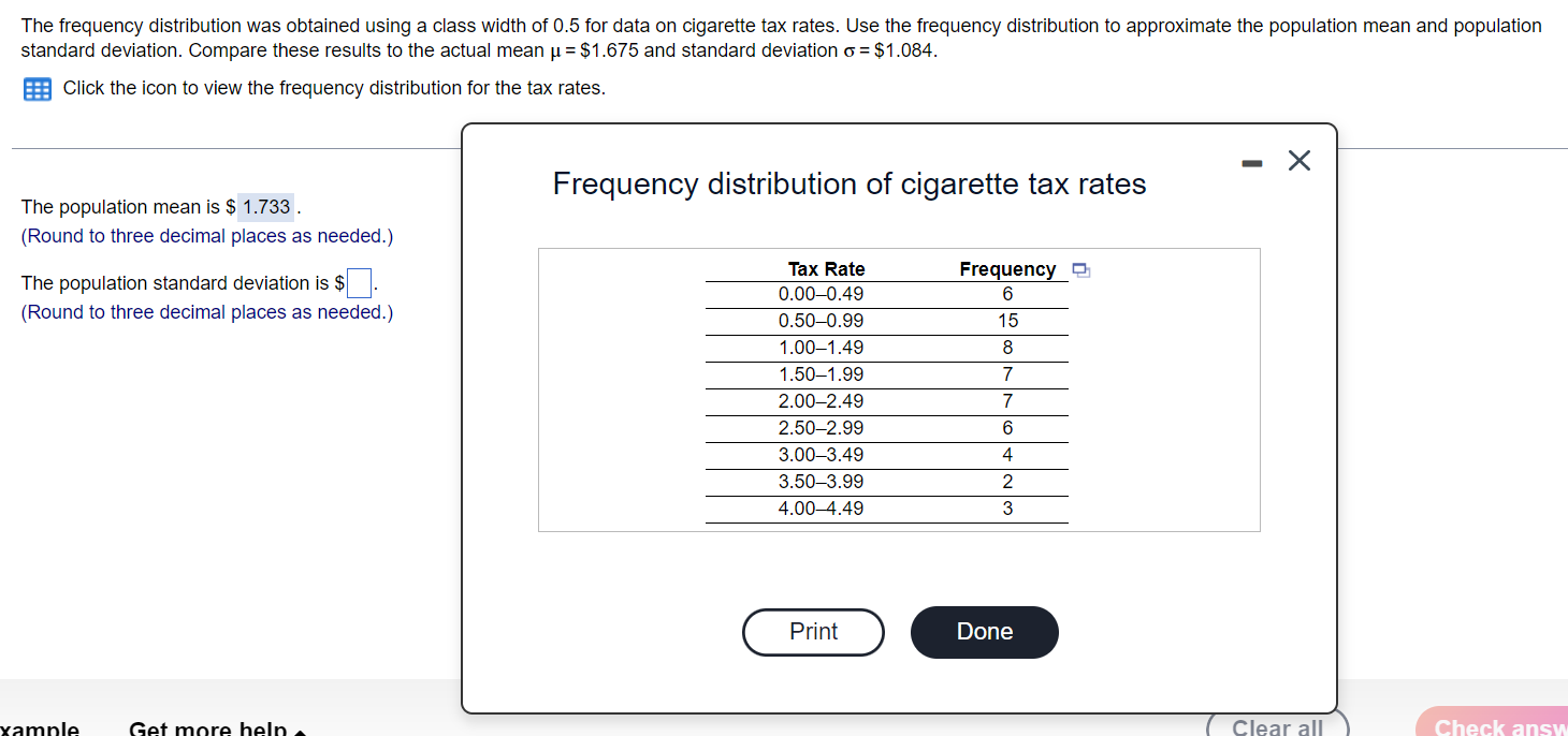  The frequency distribution was obtained using a class width of 0.5