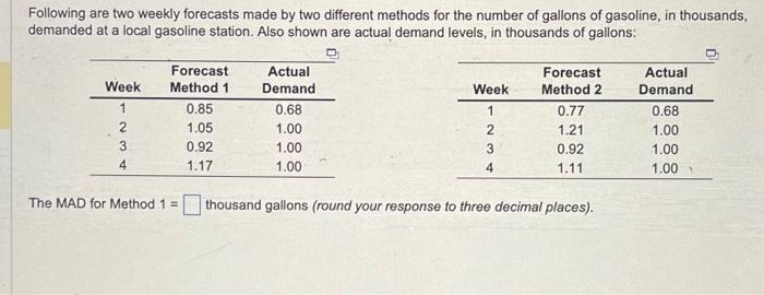 Please answer all parts. Preferably through excel Following are two weekly forecasts