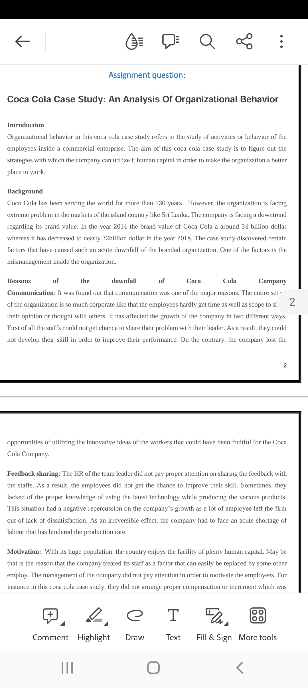  Assignment question: Coca Cola Case Study: An Analysis Of Organizational Behavior