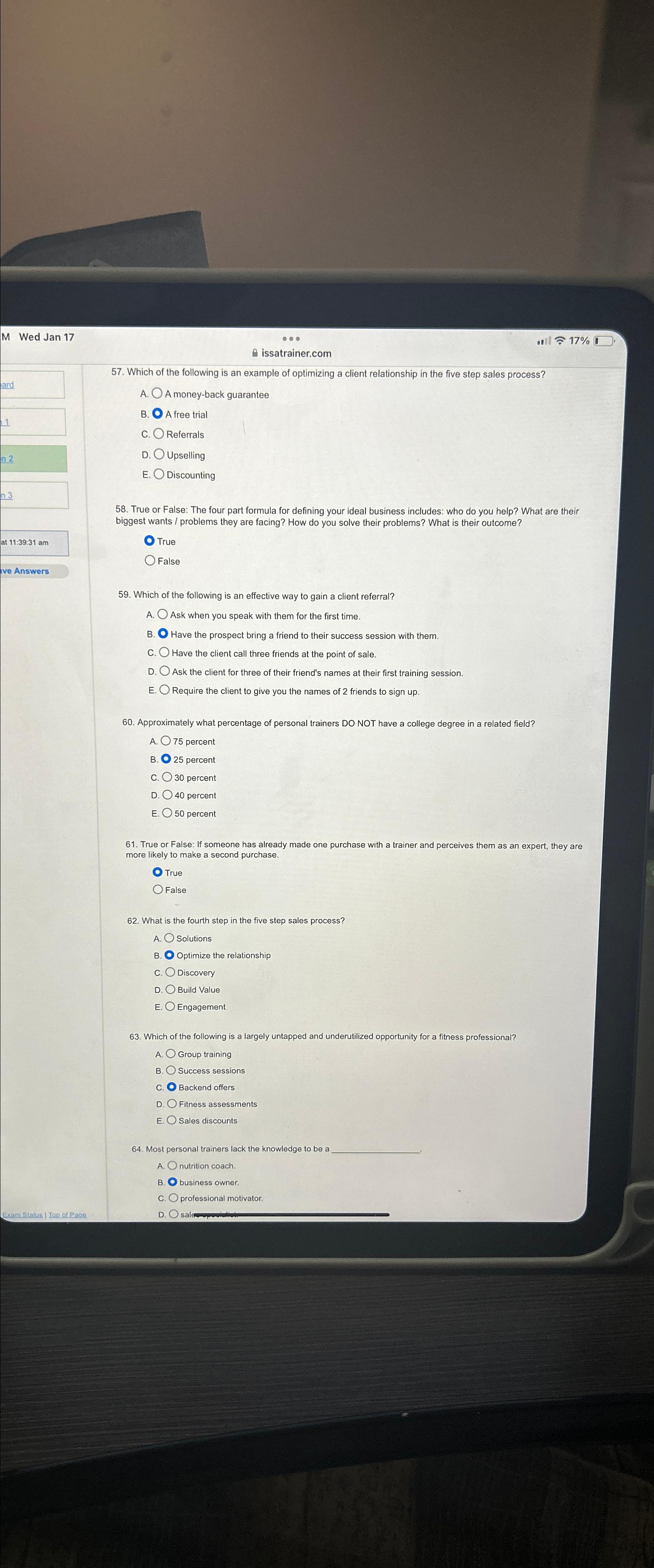  M Wed Jan 17 cdots ||17% issatrainer.com 57. Which of the