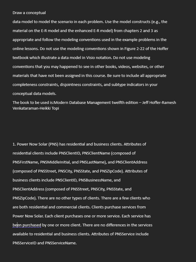 HAS TO BE IN DIAGRAM! Draw a conceptual data model to model