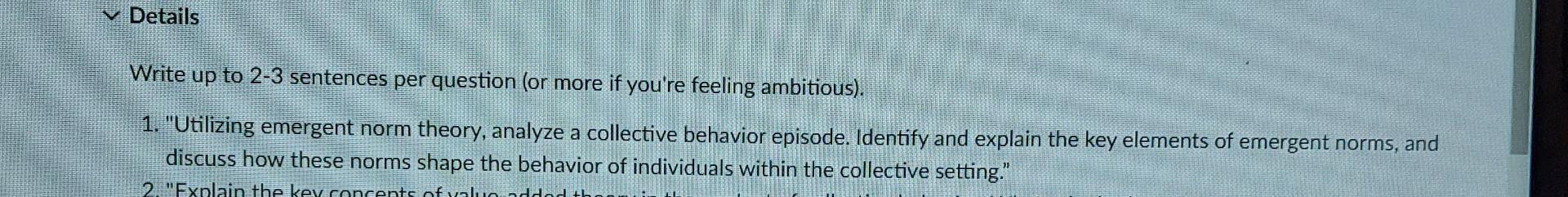  Details Write up to 2-3 sentences per question (or more if