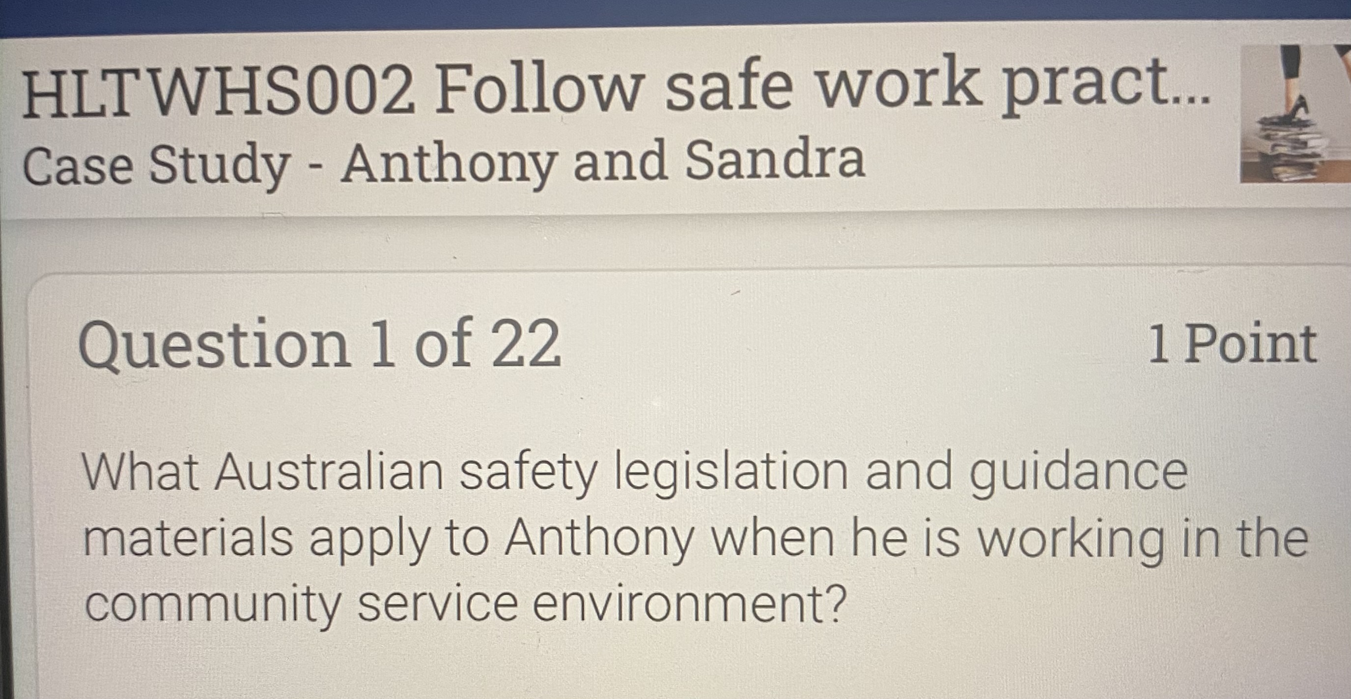  HLTWHS002 Follow safe work pract... Case Study - Anthony and Sandra
