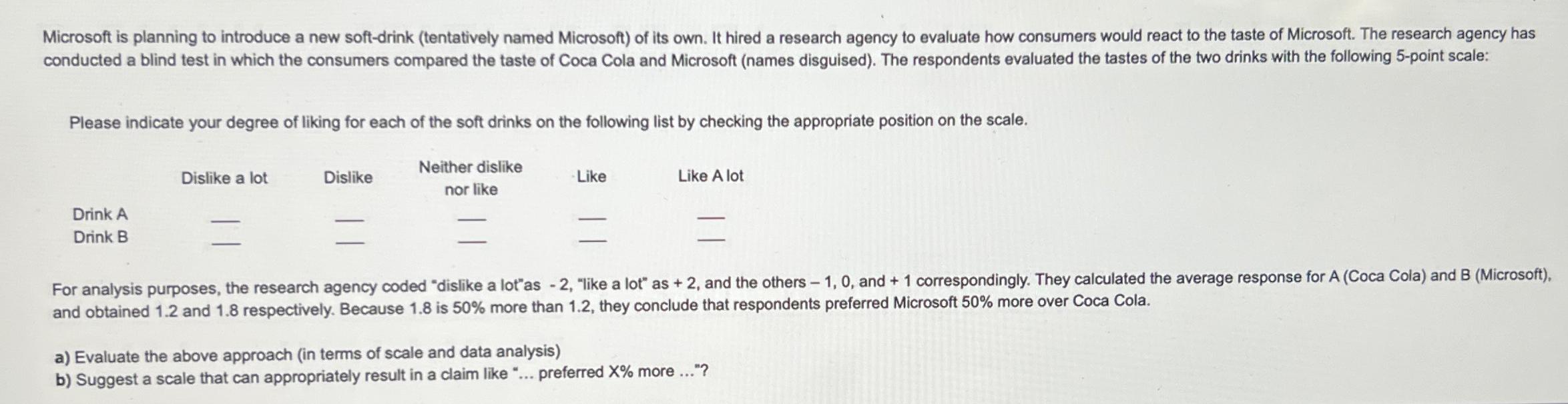  Microsoft is planning to introduce a new soft drink (tantatively named