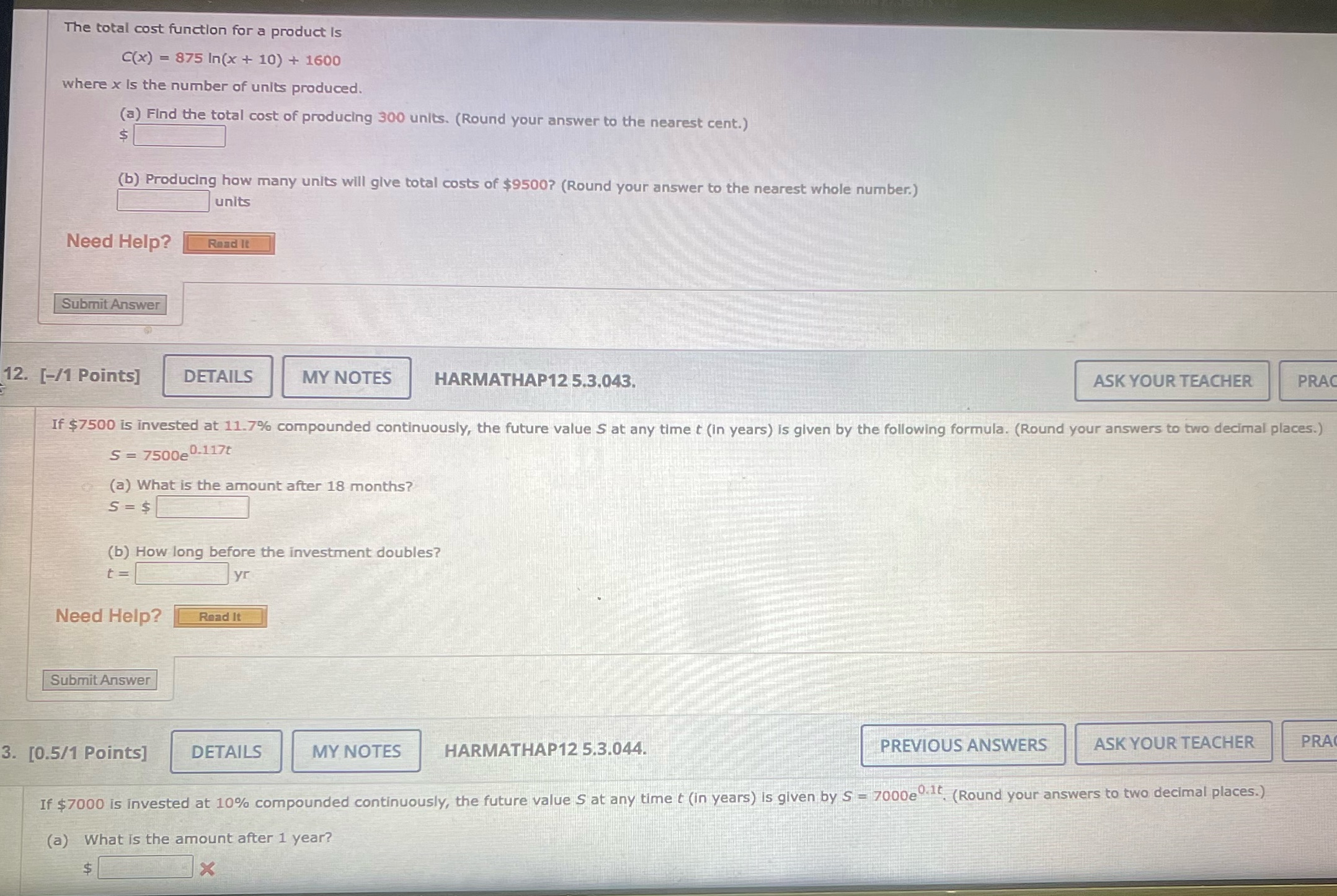  The total cost function for a product Is C(x) = 875