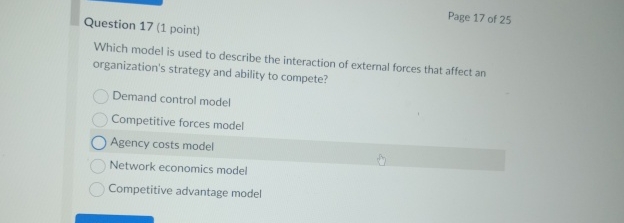  Question 17(1 point) Page 17 of 25 Which model is used
