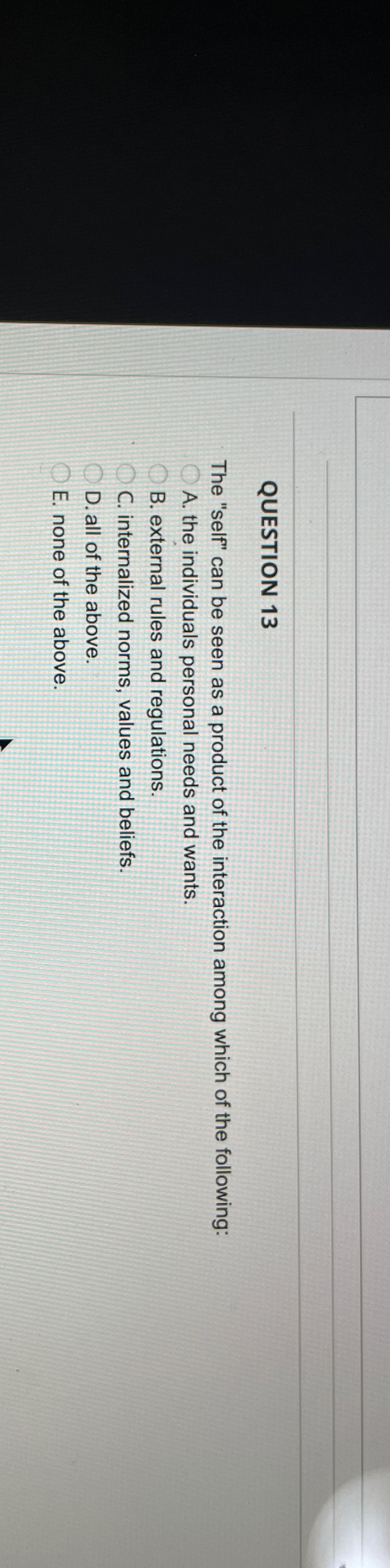  QUESTION 13 The "self" can be seen as a product of