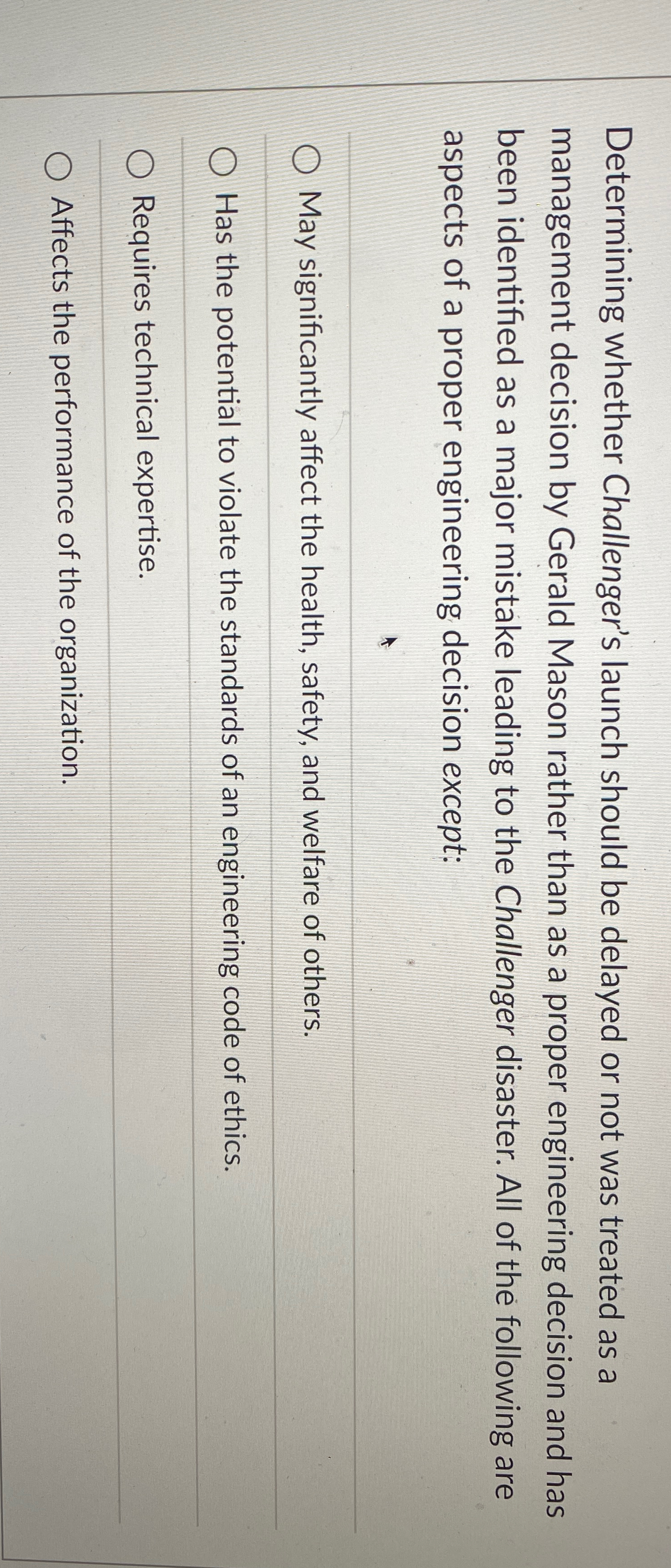  Determining whether Challenger's launch should be delayed or not was treated