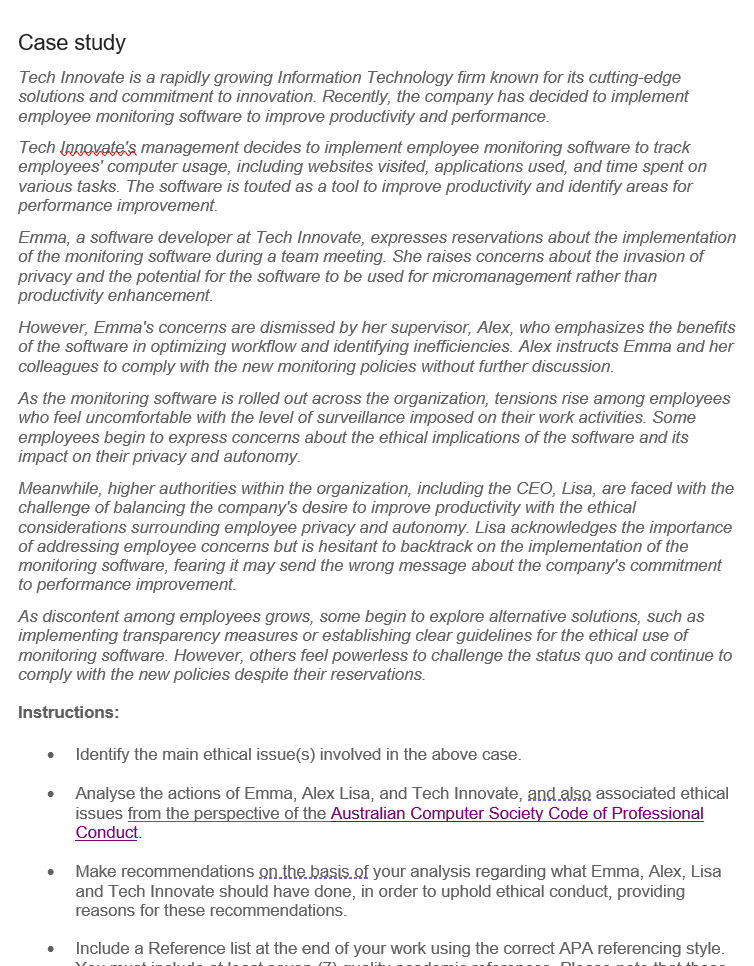  Case study Tech Innovate is a rapidly growing Information Technology firm