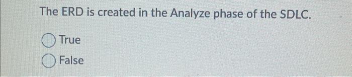  Question 1: The ERD is created in the Analyze phase of