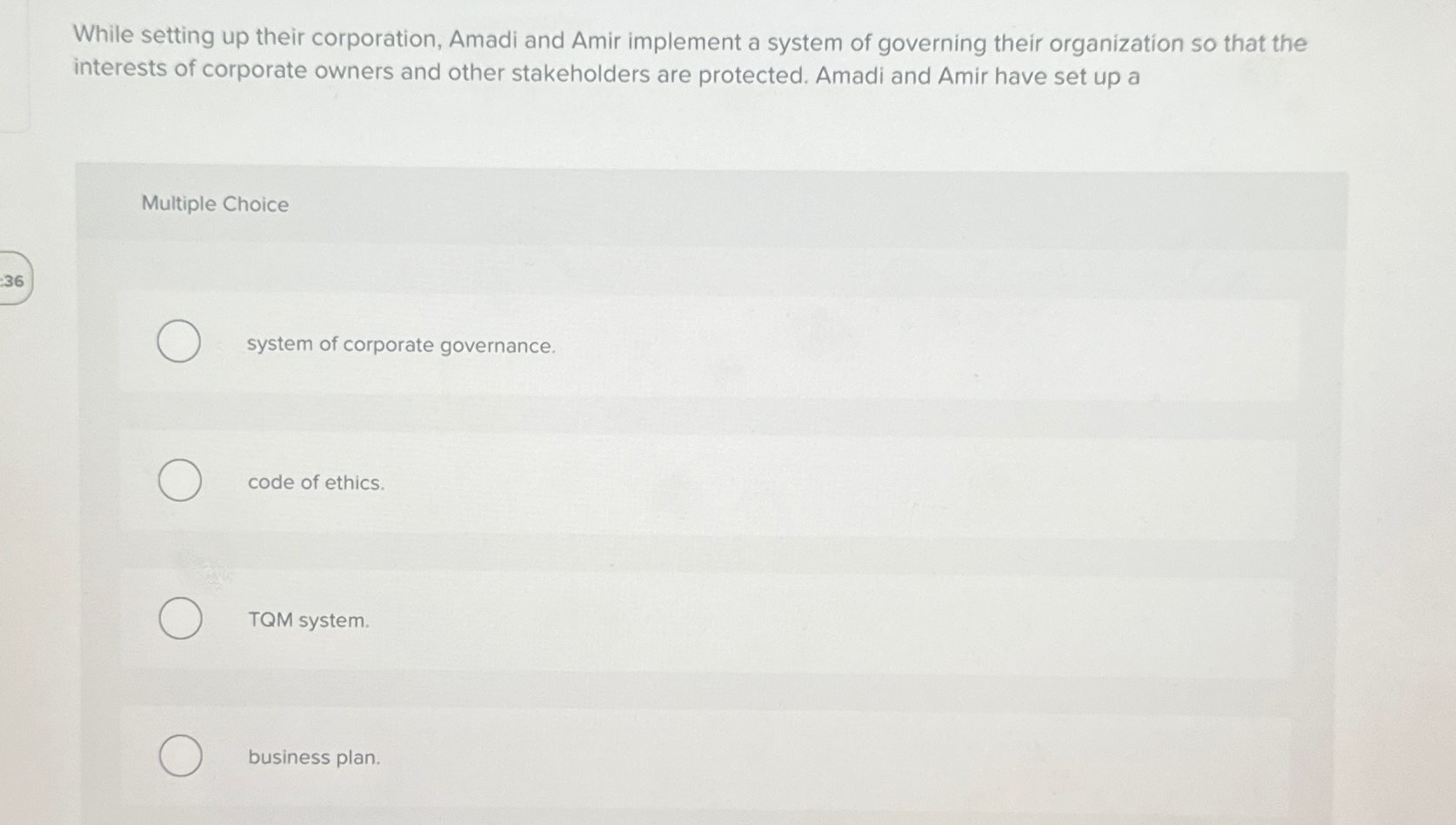  While setting up their corporation, Amadi and Amir implement a system