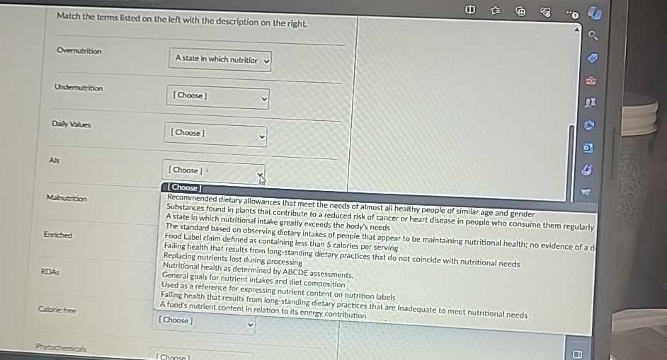  Match the terms listed on the left with the description on