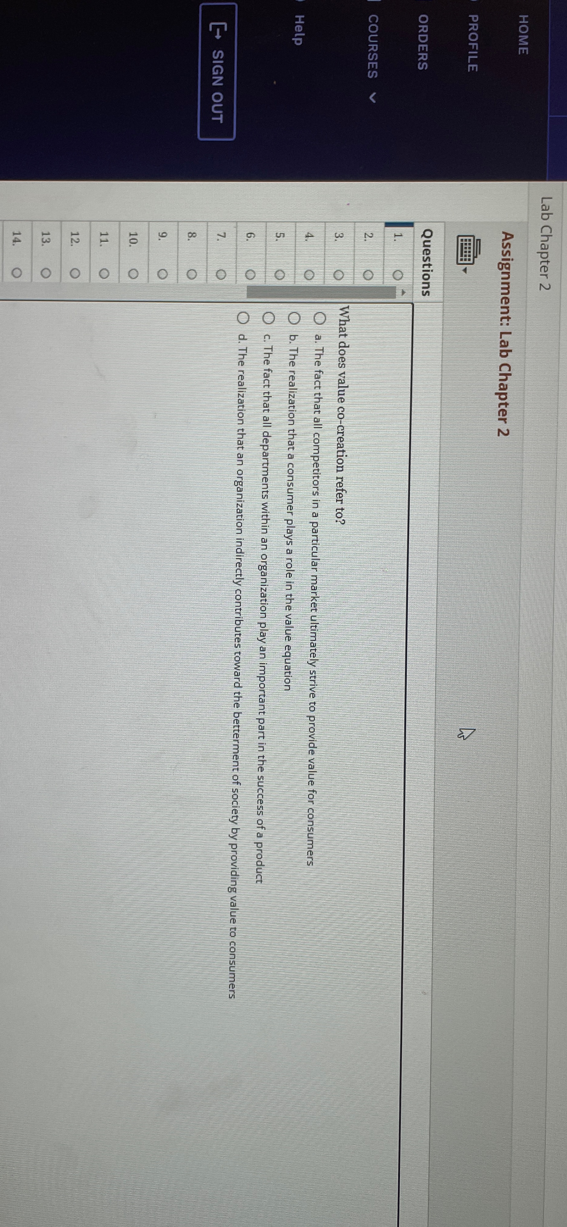  Lab Chapter 2 HOME Assignment: Lab Chapter 2 PROFILE ORDERS COURSES