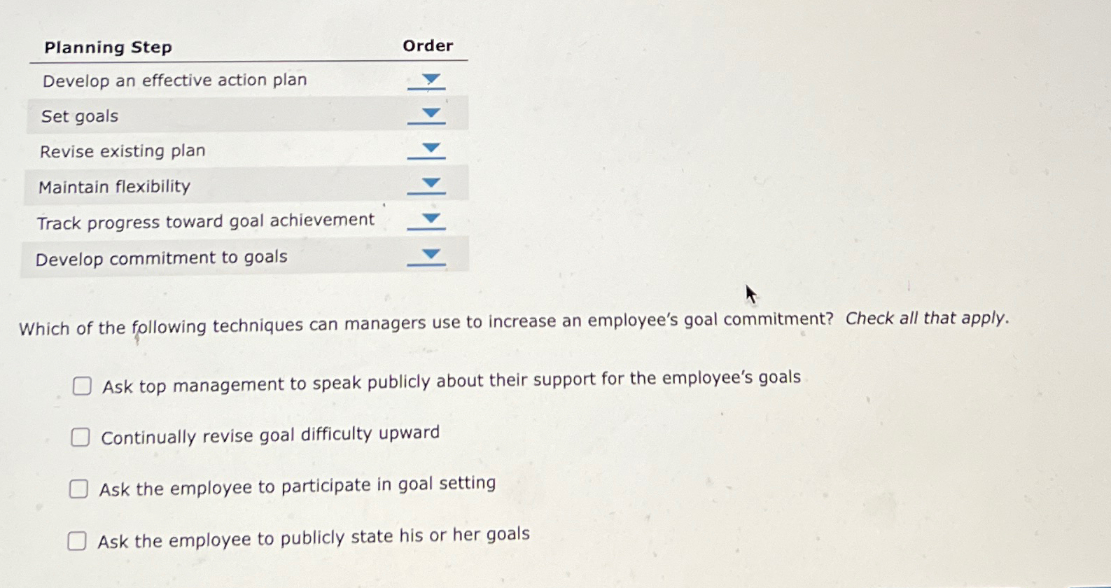  Planning Step Order Develop an effective action plan Set goals Revise