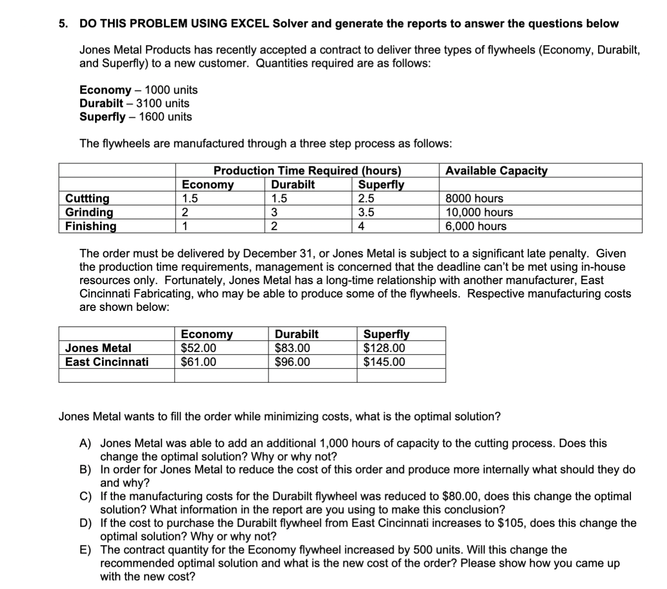  DO THIS PROBLEM USING EXCEL Solver and generate the reports to
