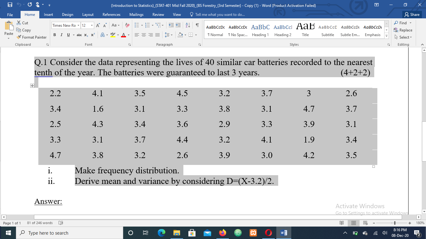 (Introduction to Statistics)_(STAT-401 Mid Fall 2020)_(BS Forestry_(3rd Semester) - Copy (1)