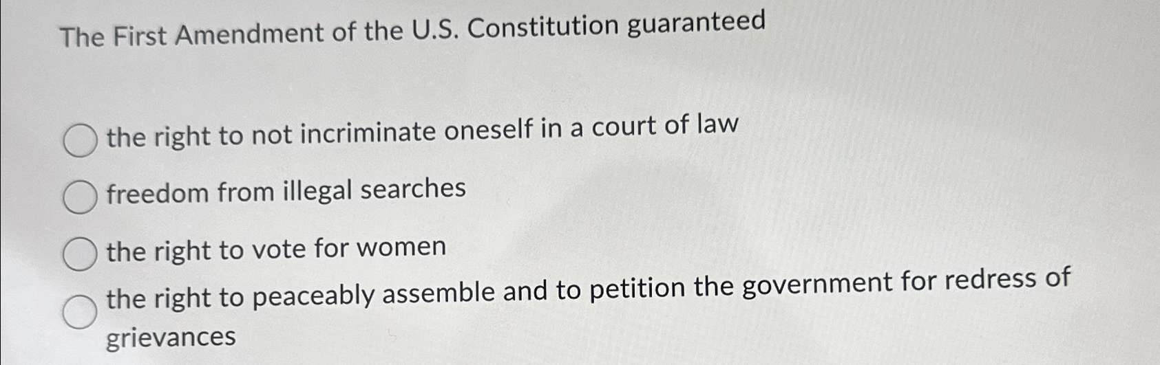  The First Amendment of the U.S. Constitution guaranteed the right to