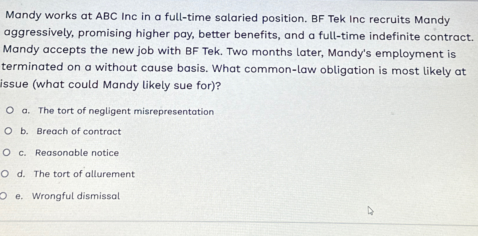  Mandy works at ABC Inc in a full-time salaried position. BF