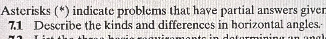  7.1 Describe the kinds and differences in horizontal angles. 
