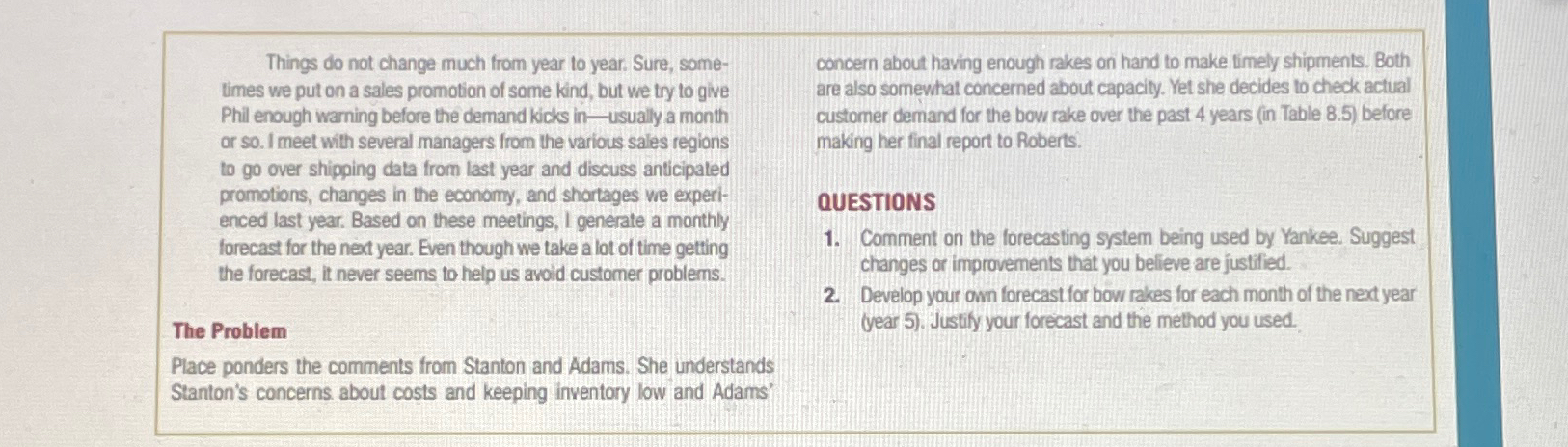  TABLE 8.5| FOUR-YEAR DEMAND HISTORY FOR THE BOW RAKE \table[[Month,Year 1,DEMAND,Year