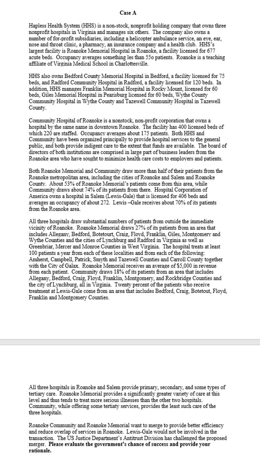  Case A Hapless Health System (HHS) is a non-stock, nonprofit holding